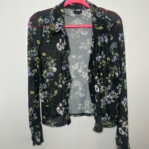 AFRM Sheer Mesh Floral Button Down Blouse – Black Purple Green XL Y2K Romantic - Picture 5 of 6